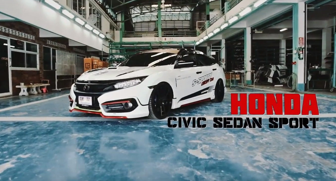 ชุดแต่งCIVICรถยนต์ค่ายHONDAติดชุดแต่งสเกิร์ตรอบคันและสปอยเลอร์ของs-sporty