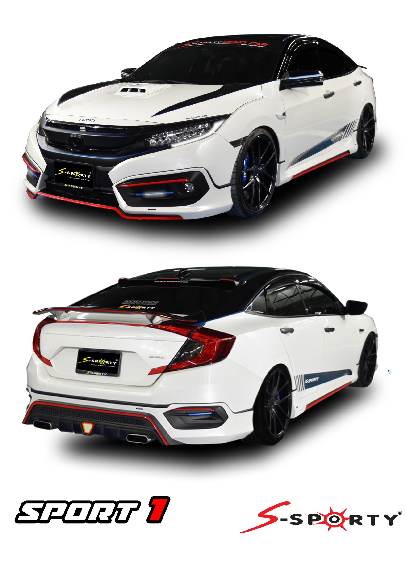 HONDA CIVIC สเกิตร์ สปอยเลอร์ S1ขอบแดง